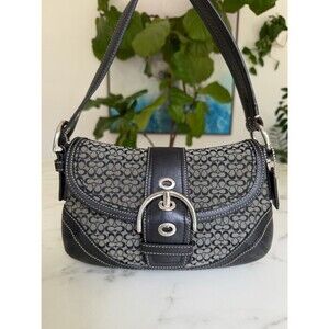 COACH Vintage Y2K Soho Signature Small Flap Shoulder Bag F10925 Black Leather